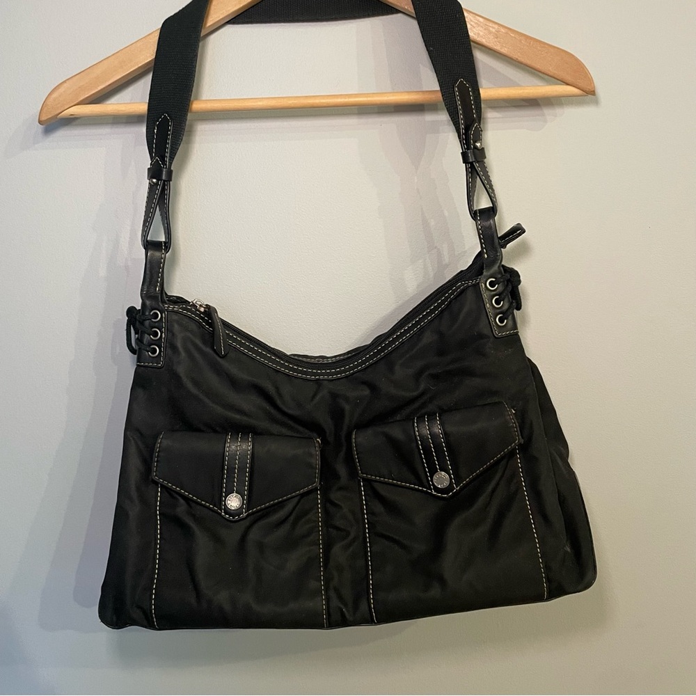 Escada Sport Bag Black Nylon Lace Up Sides Pockets